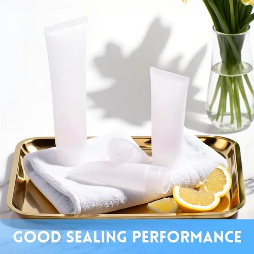 Vista 7 de 24 tubos blandos vacíos de plástico transparente rellenables de 1.0 fl oz/1.7 oz con tapa abatible, botella de loción, embalaje de muestra de viaje