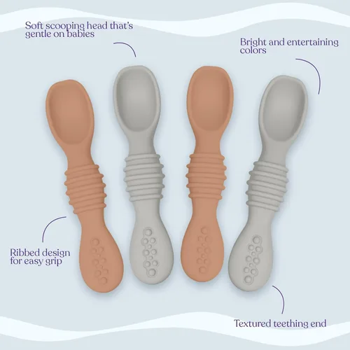 Vista 5 de Cuchara de silicona para bebé, destete LED para bebés, cucharas de bebé de primera etapa, juego de cucharas de alimentación para bebés, apto