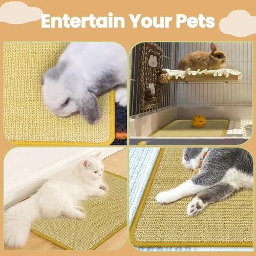 Vista 7 de DYAUS Bunny Scratch Pads, Natural Sisal Rabbit Scratching Mats for Claws and Teeth Care, Indoor Bunny Chew Toys Bunny Bed for Biting Sleeping