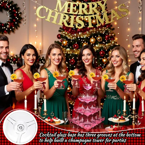 Vista 6 de Zopeal 30 vasos de Martini de plástico de Navidad de 5 onzas, copas de champán Margarita con lazo de 2.8 pulgadas para cumpleaños, despedida