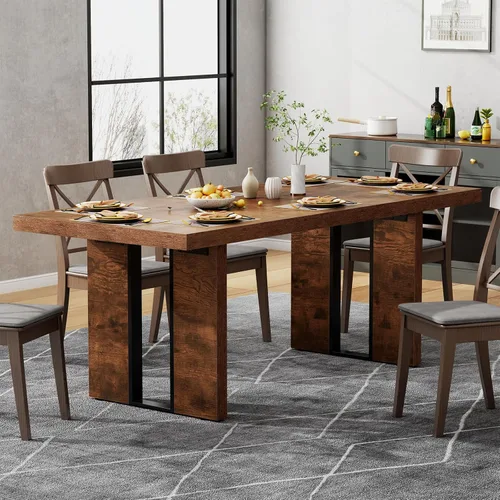 Vista 9 de Loomie Mesa de comedor de 70.8 pulgadas, mesa de cocina rústica para 6-8 personas, muebles de comedor grandes, mesa rectangular para sala de estar