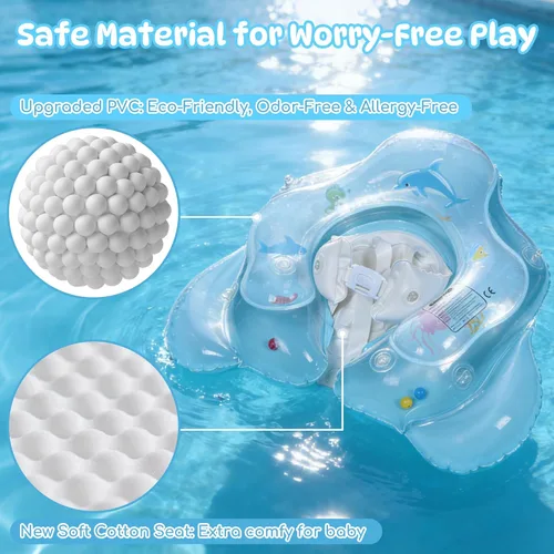 Vista 6 de Baby Pool Float with UPF50+ Sun Protection Canopy, Inflatable Baby Float with Adjustable Safety Seat for Toddler from 6 to 36 Months, Baby Swim Blue