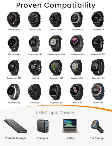 Vista 2 de Sinoacc Cargador para Garmin Watch Cable de carga para Fenix 8 Pro E 7 7S 7X 6 6S 6X Pro 5 5S 5X Plus, Vivoactive 6 5 4 3, Forerunner 55 165 245 255