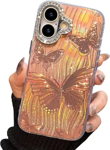 Vista 135 de I-MGAE-IN-AR - Funda diseñada para iPhone 12 y 12 Pro, diseño de mariposa plateada brillante, funda protectora de poliuretano termoplástico, suave