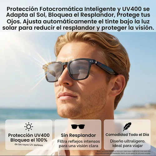Vista 6 de Lentes de traducción Bluetooth inalámbricos inteligentes AI para hombres/mujeres con altavoces/Bluetooth y más de 140 idiomas traducción