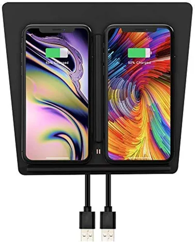 TAPTES Cargador Inalámbrico para Tesla Model 3 2017 2018 2019 2020, Almohadilla de Carga Dual para Teléfonos para Accesorios de Tesla Model 3,