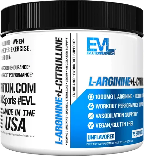 Vista 6 de Evlution Nutrition L-Arginina + L-Citrulina - Suplemento de resistencia + rendimiento de entrenamiento - Complejo de 2000 mg - Vasodilatación +