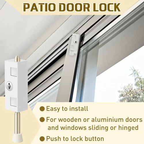Vista 5 de Dunzy Cerradura de puerta corrediza para puerta de patio rectangular con llave para barra de seguridad con bisagras de vidrio, perno de acero