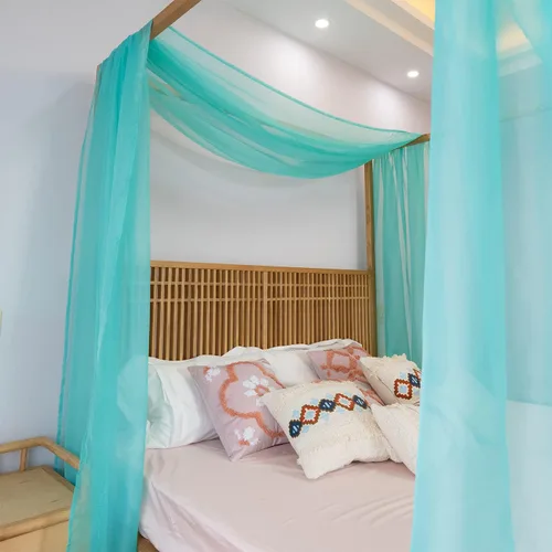 Vista 6 de Linentalks Cortinas de cama negras para cama Queen y matrimonial, bufanda de cama, cenefa transparente, cortinas de cama con toldo de cuatro postes