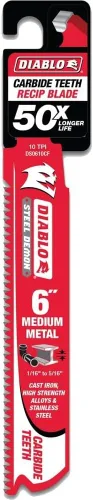 Vista 2 de Diablo DS0610CF - Hoja de sierra recíproca de dientes de carburo de acero para metal mediano, 6 pulgadas de longitud, 10 TPI