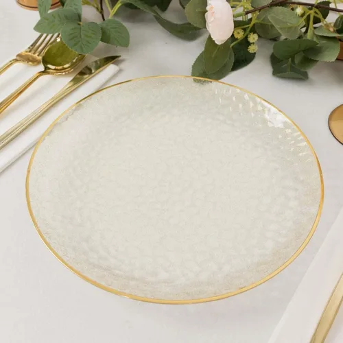 Vista 37 de Efavormart 10 Pack Platos transparentes rosa martillados de 7" de plástico para postres y aperitivos con borde dorado, platos desechables