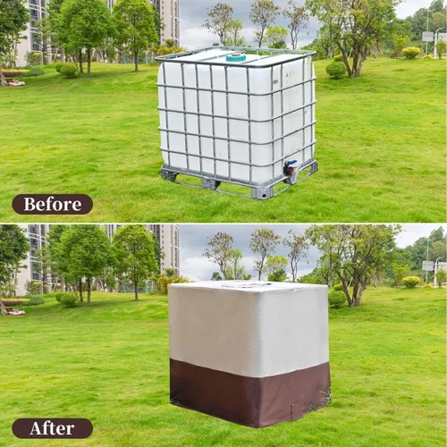 Vista 6 de IBC - Funda de mano, huapato, materiales 420D para tanque de agua de 275 galones, 1000L, beige y marrón