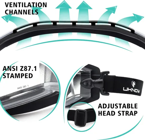 Vista 5 de UKNOW Gafas de seguridad para usar sobre gafas – Lente transparente antivaho – Protección ocular certificada ANSI Z87.1 para trabajo de laboratorio