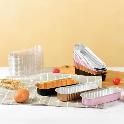 Vista 2 de Findful Mini Moldes para Hornear Pan con Tapas y Cucharas (Paquete de 50, 6.8oz) Moldes Rectangulares de Papel de Aluminio para Hornear Recipientes