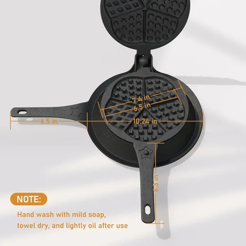 Vista 8 de Máquina para hacer gofres de hierro fundido con base baja, plancha de gofres retro con cinco formas de gofres, presazonada de dos piezas