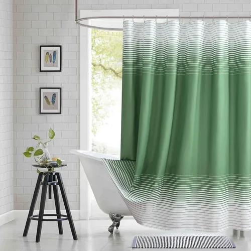 Vista 28 de Cortinas de Ducha Negras, Cortinas de Ducha de Poliéster Impermeable con Rayas Horizontales Degradadas en Blanco y Negro Modernas para Baño, 72x72