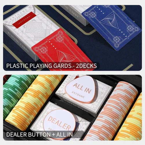 Vista 5 de ARTGAME Juego de fichas de póquer de 14 gramos de arcilla para Texas Hold’em, 300 piezas de fichas estilo casino, con estuche de aluminio tipo K