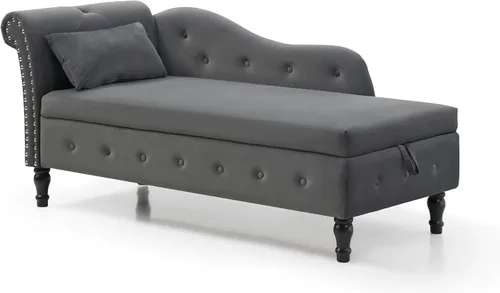 Vista 14 de Aoowow Banco de almacenamiento de terciopelo para dormitorio, extremo de la cama, sofá con brazo enrollado, tumbona para interiores con Gris