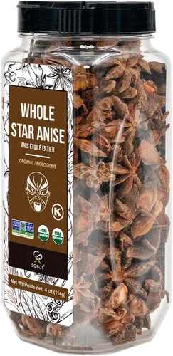 Soeos Anís estrellado orgánico, anís estrellado entero, 4 onzas (4.02 oz), cápsulas de anís estrellado chino, anís estrellado orgánico entero,