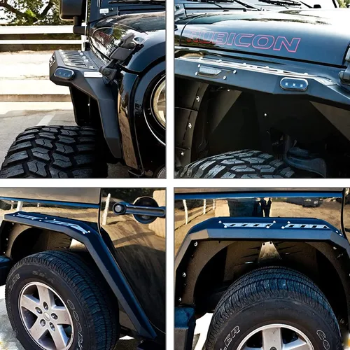 Vista 4 de Acampanados para Jeep 2007-2018 Wrangler JK JKU 2/4-Puertas, Acampanados de acero Hawkley Offroad con luz DRL LED y luces de señal de giro