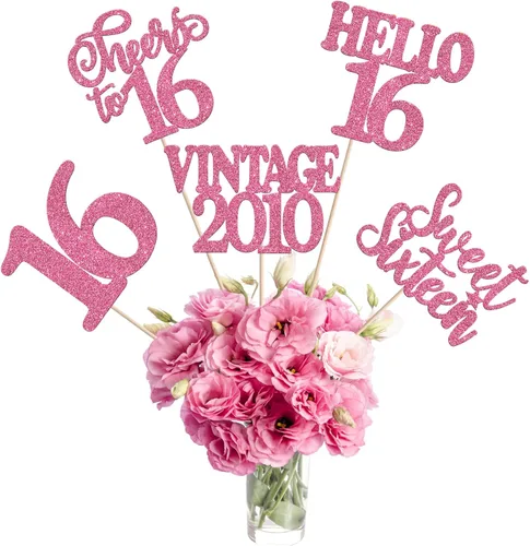 Vista 42 de 15 piezas de centro de mesa de feliz cumpleaños número 10 palos de diez dígitos dobles vintage 2015 centros de mesa de flores palos saludos a 10