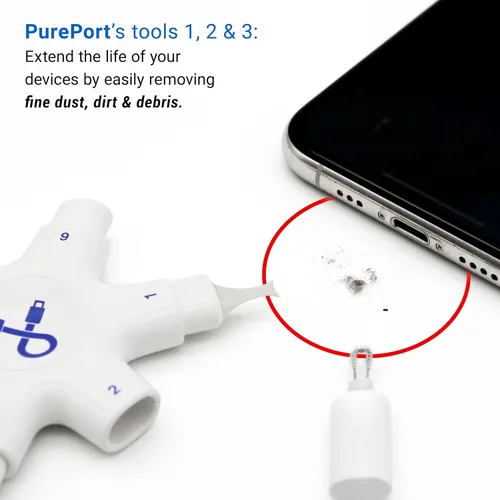pureport Kit de limpieza para teléfono | Limpia y repara puertos, cables y conectores de iPhone y iPad, arregla la carga poco fiable y las