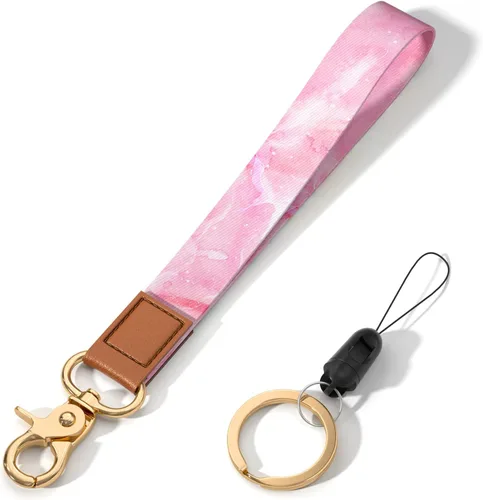 Vista 18 de Llavero con cordón de muñeca, linda correa de muñeca portallaves para mujeres y hombres, llaves de coche, tarjetas de identificación, billetera