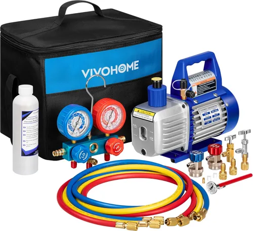 Vista 14 de VIVOHOME - Bomba de vacío de paletas rotativas de 1/4 HP y 3.5CFM a 110 V y kit de manómetro de aire acondicionado con termómetro para R134a R12 R22
