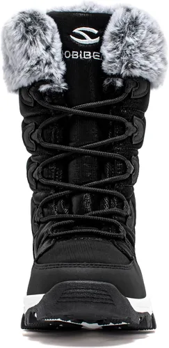 Vista 3 de HOBIBEAR Botas de nieve impermeables para mujer, ligeras, cálidas, con forro de piel sintética, botas de media pantorrilla