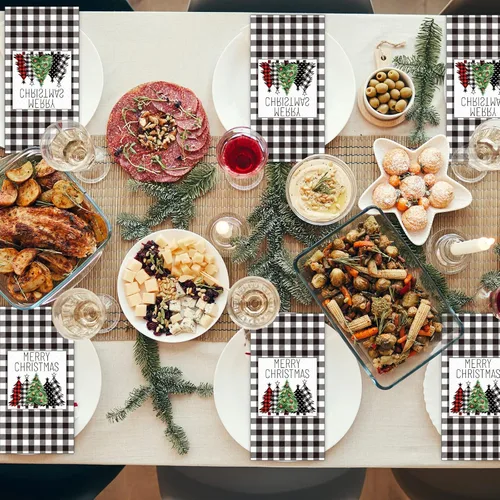 Vista 5 de Servilletas de Navidad de búfalo blanco y negro, servilletas de papel desechables para decoración de mesa de vacaciones (paquete de 50)