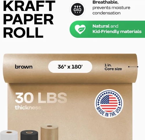 Vista 2 de IDL Packaging 36 x 2160 pulgadas (180 pies) - Rollo de papel kraft marrón (caja de 6) - Grosor de 30 libras - Papel de calidad para embalaje