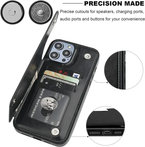 Vista 7 de ONETOP Compatible con iPhone 14 Pro Max Funda Cartera con Portador de Tarjetas, Funda de Cuero PU con Soporte Ranuras para Tarjetas, Doble Cierre