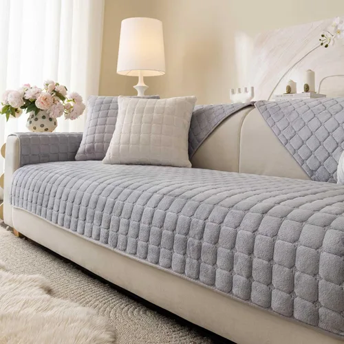 Vista 8 de Funda de Sofá de Terciopelo Lavable para Mascotas Perros, Fundas Antideslizantes para Sofá Seccional de 3 Cojines, Fundas para Sofá en Forma de L