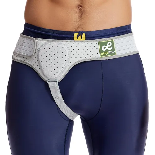 Vista 9 de Cinturón de hernia para hombres y mujeres, lado izquierdo o derecho, soporte para dolor de ingle con almohadillas de compresión extraíbles para pre