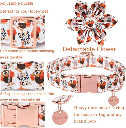 Vista 3 de Collar de Perro de Acción de Gracias con Flor, Collar de Flores de Algodón de Pavo para Cachorra Hembra, Perro o Gato, Collar de Flores de Otoño
