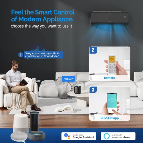 Vista 3 de ROVSUN 9000 BTU 19 SEER 115V Sistema inversor plus sin conductos mini split con bomba de calor y deshumidificación, certificado AHRI de ahorro