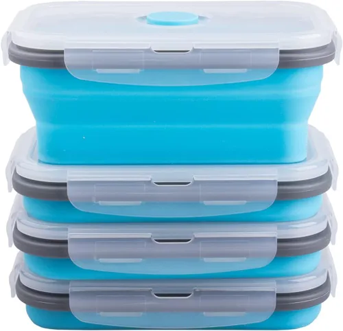 Vista 22 de Recipientes plegables de almacenamiento de alimentos con tapa hermética, 11.8 oz, juego de 4 recipientes pequeños de silicona apilables