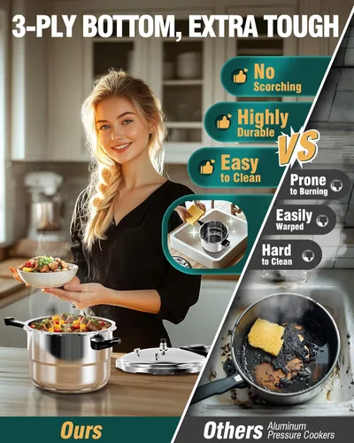 Vista 4 de WantJoin Olla a Presión de Acero Inoxidable de 4 Qt, Olla a Presión para Cocina Comercial Usada para Comida a Presión o Cocción al Vapor, Compatible
