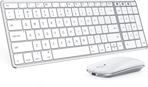 Vista 10 de seenda SKM64-2 - Combo de teclado y mouse Bluetooth para Mac, teclado inalámbrico delgado y recargable, compacto, 3 conexiones multidispositivo