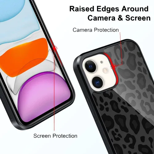 Vista 2 de TEAUGHT Compatible con iPhone 11 Funda con patrón lindo estampado de leopardo negro guepardo + protector de pantalla a prueba de golpes, funda