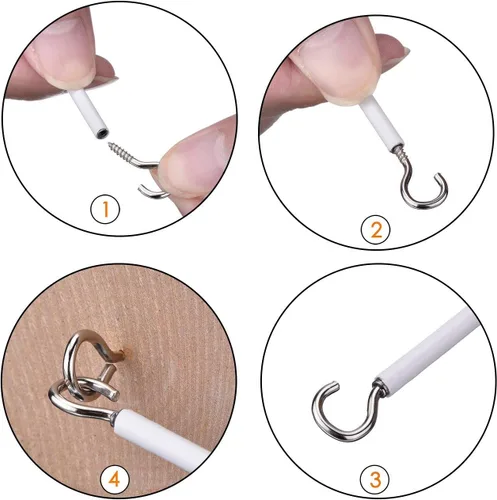 Vista 3 de Shappy Alambre de cortina con ganchos autoadhesivos, 19.7 ft, 20 pies, 8 pares de ganchos y ojos para barra de cortina de red