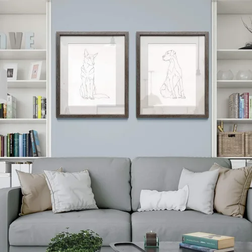 Vista 4 de Arte abstracto de pared de animales, marco rústico de plata envejecida, juego de decoración de pared de 2 piezas: flamenco, pavo real, alce