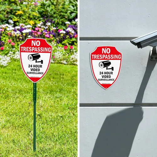 Vista 6 de Faittoo Señal de No Trespassing - Señales de videovigilancia al aire libre, paquete de 2, señal de advertencia reflectante de aluminio de 9.6 x 6.8