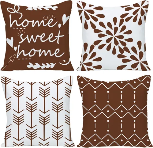 Home Sweet Home - Juego de 4 fundas de almohada de 18 x 18 pulgadas, costuras fuertes y cremallera invisible, estampado de granja para exteriores de Wilproo