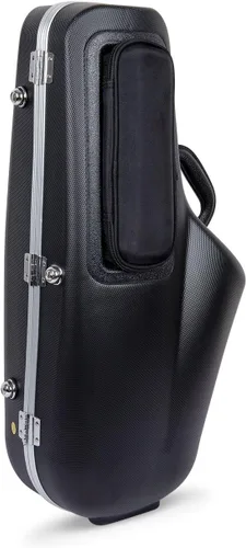 Vista 3 de Crossrock Funda ABS para saxofón alto – Textura de diamante negro contorneado, interior de terciopelo azul profundo, bolsillo para accesorios