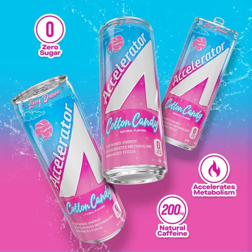 Vista 5 de Accelerator Bebida energética activa sin azúcar, cero carbohidratos, paquete variado y algodón de azúcar, lata de 12 onzas