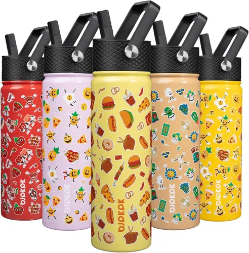 Vista 62 de BJPKPK Botella de agua con tapa con pajilla, botella de agua aislada de 15 onzas, botellas de agua de metal de acero inoxidable, termo reutilizable