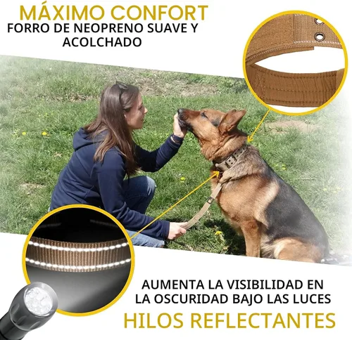 Vista 4 de ADITYNA Collar de perro resistente para perros grandes, collar reflectante con asa para entrenar y caminar, ancho, grueso, táctico, acolchado