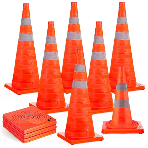 Vista 16 de BATTIFE [Paquete de 2] Conos de tráfico plegables de 18 pulgadas, conos de seguridad, conos emergentes con collar reflectante, para práctica de Azul