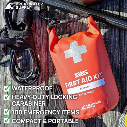 Vista 8 de Breakwater Supply™ Kit de primeros auxilios impermeable, bolsa seca precargada con suministros de preparación de supervivencia de emergencia